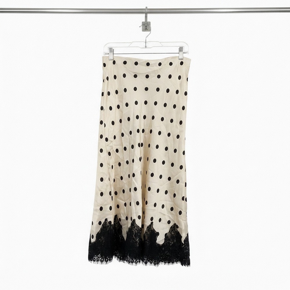 Reformation Carolina Silk Midi Skirt | Women’s M Cream/Black Polka Dot